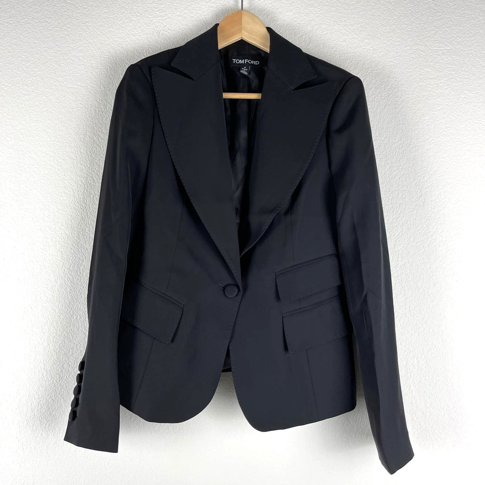TOM FORD Black Tailored Single Button Closure Blazer Tuxedo Style Jacket Size 6
